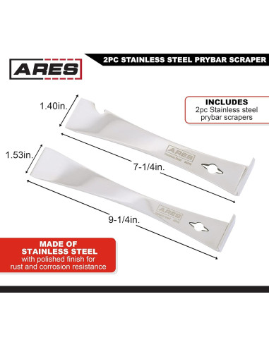 Juego de Raspadores de Acero Inoxidable ARES 2 Piezas 1.40 y 1.53 cm