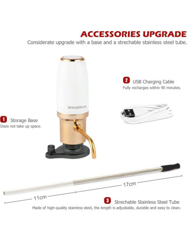 Acelerador de Vino Eléctrico WINIRINA 812P Recargable USB