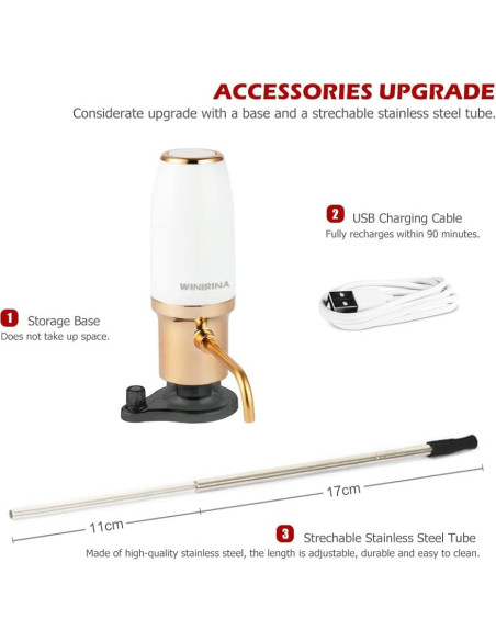 Acelerador de Vino Eléctrico WINIRINA 812P Recargable USB