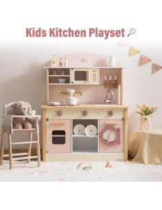 Cocina de Juguete ROBUD Rosa con Accesorios Realistas 75.4x35.1cm 2
