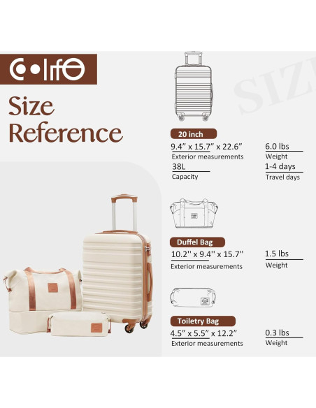 Conjunto de Maletas Coolife 3 Piezas Verde Oscuro con Candado TSA