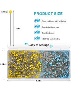 500 Alfileres Rectos GXLWJXWLV con Cabeza de Vidrio 4.45cm 2