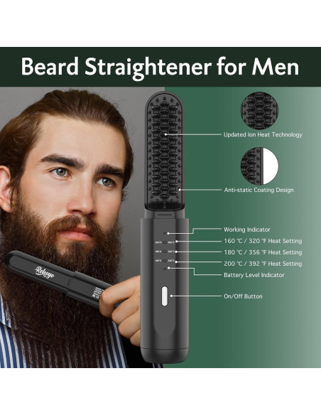 Alisador de Barba Inalámbrico REHOYO con 3 Temperaturas