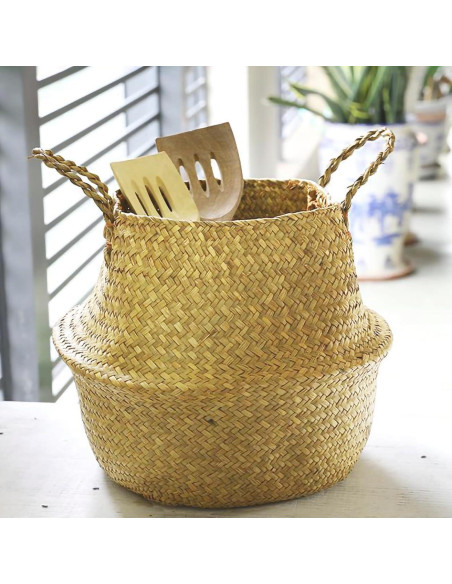 Cesta de Hierba Marina Tejida a Mano FixtureDisplays 35.5x40.6 cm