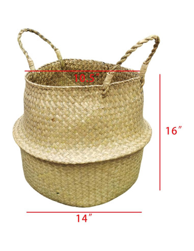 Cesta de Hierba Marina Tejida a Mano FixtureDisplays 35.5x40.6 cm