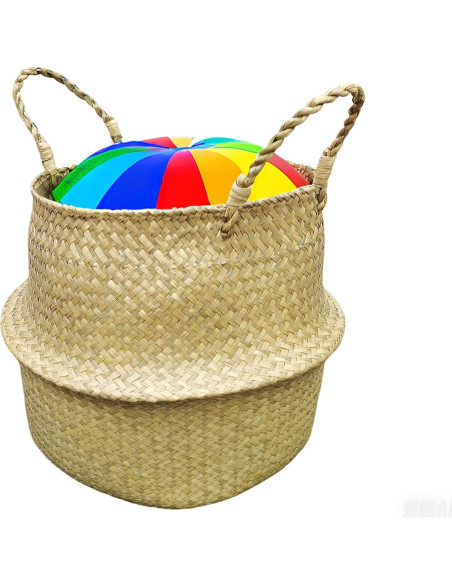 Cesta de Hierba Marina Tejida a Mano FixtureDisplays 35.5x40.6 cm