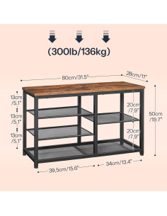 Banco para zapatos HOOBRO BF36HX01 80 cm Marrón Rústico y Negro 2