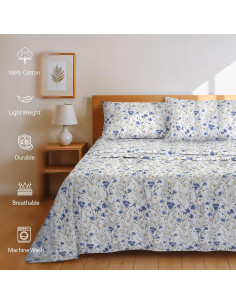 Sábanas Queen 100% Algodón RUVANTI Percale Floral 4 Piezas 2