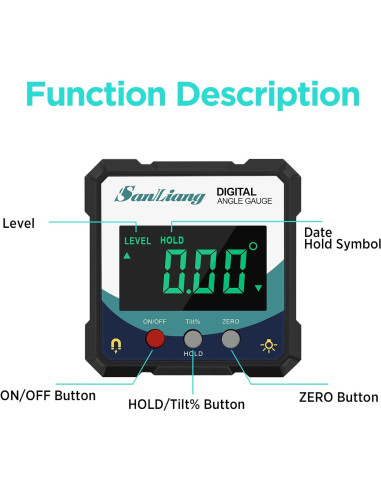 Medidor de Ángulo Digital SanLiang con Imán y Pantalla LCD