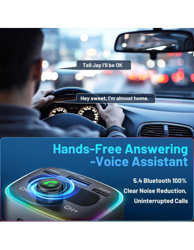 Adaptador Bluetooth 5.4 para Coche HUNDRUP 60W Carga Rápida