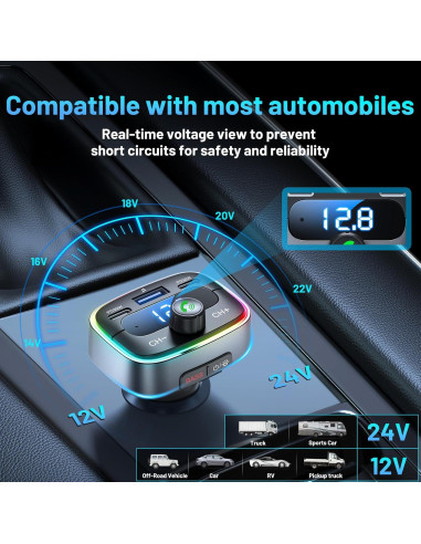 Adaptador Bluetooth 5.4 para Coche HUNDRUP 60W Carga Rápida