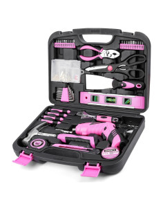 Juego de Herramientas Rosa 136 Piezas con Destornillador 3.6V
