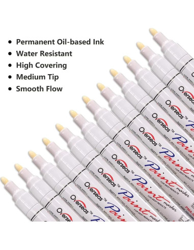 Marcadores de Pintura Blanca Lesun Overseas, Set de 12 Unidades