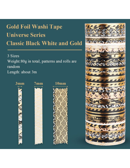 Conjunto de Cinta Washi NiArt con Foil Dorado 80g - 3-10mm