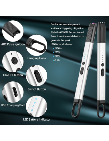 Encendedor Eléctrico MEIRUBY M-15 Recargable USB a Prueba de Viento