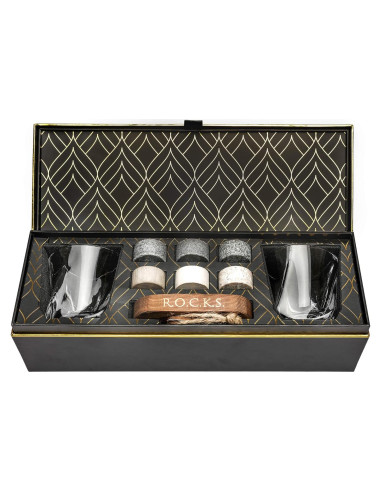 Juego de Piedras Enfriadoras de Whiskey R.O.C.K.S. - 6 Granito + 2 Copas