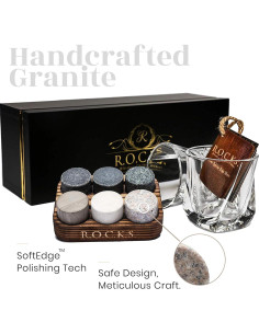 Juego de Piedras Enfriadoras de Whiskey R.O.C.K.S. - 6 Granito + 2 Copas 2