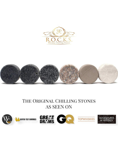 Juego de Piedras Enfriadoras de Whiskey R.O.C.K.S. - 6 Granito + 2 Copas