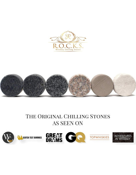 Juego de Piedras Enfriadoras de Whiskey R.O.C.K.S. - 6 Granito + 2 Copas