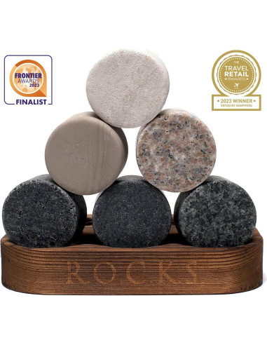 Juego de Piedras Enfriadoras de Whiskey R.O.C.K.S. - 6 Granito + 2 Copas