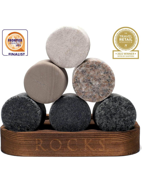 Juego de Piedras Enfriadoras de Whiskey R.O.C.K.S. - 6 Granito + 2 Copas