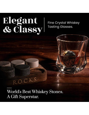 Juego de Piedras Enfriadoras de Whiskey R.O.C.K.S. - 6 Granito + 2 Copas