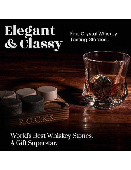 Juego de Piedras Enfriadoras de Whiskey R.O.C.K.S. - 6 Granito + 2 Copas