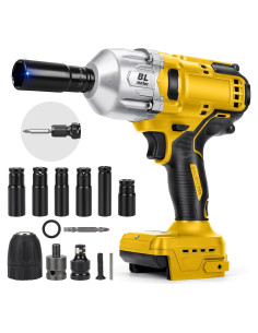 Llave de impacto inalámbrica LEZZYRUCK 1000Nm 20V Max con LED