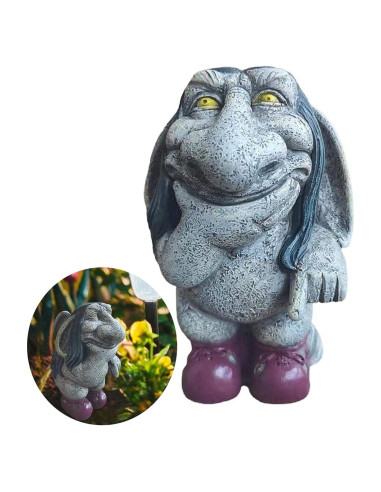Escultura de Gnomo Troll de Resina Gris 12.5cm ZWFDC Jardín