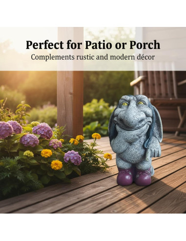 Escultura de Gnomo Troll de Resina Gris 12.5cm ZWFDC Jardín
