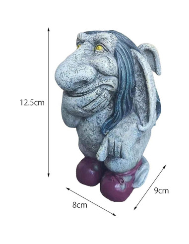Escultura de Gnomo Troll de Resina Gris 12.5cm ZWFDC Jardín