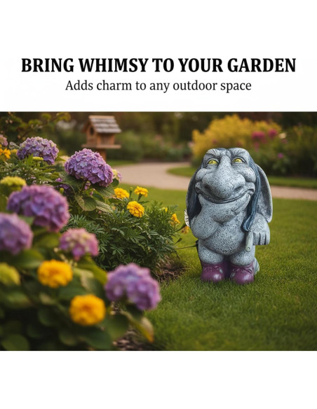 Escultura de Gnomo Troll de Resina Gris 12.5cm ZWFDC Jardín