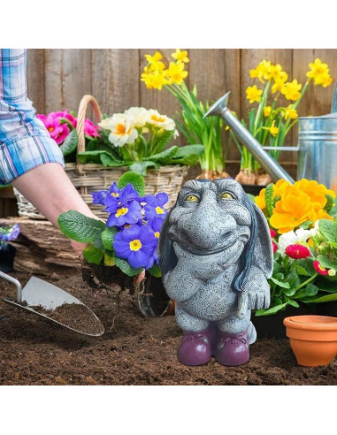 Escultura de Gnomo Troll de Resina Gris 12.5cm ZWFDC Jardín