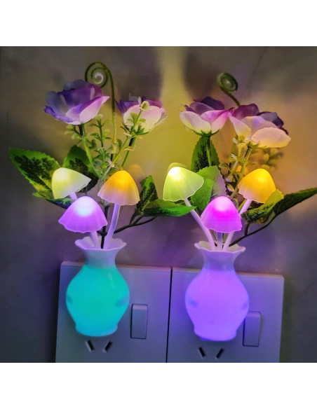 AUSAYE 2 Pack Luz Nocturna LED Sensor Rosa Hongo 0.5W