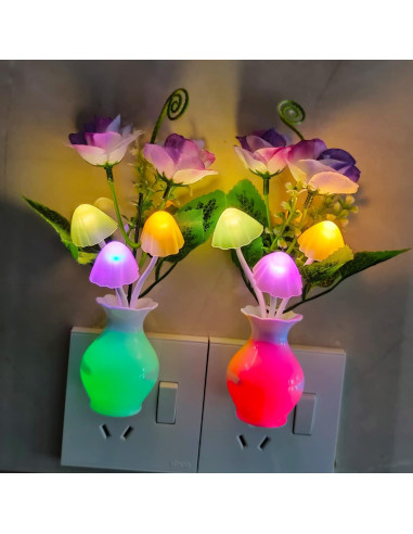 AUSAYE 2 Pack Luz Nocturna LED Sensor Rosa Hongo 0.5W