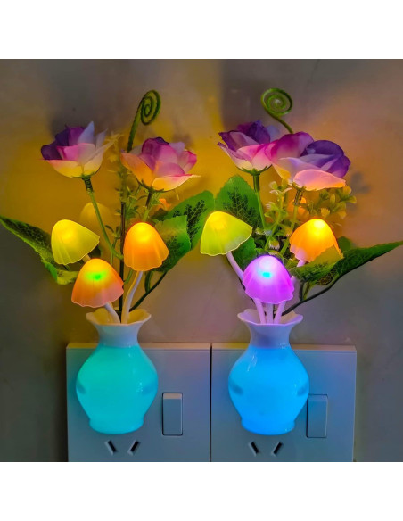 AUSAYE 2 Pack Luz Nocturna LED Sensor Rosa Hongo 0.5W