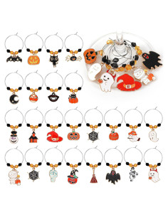 24 Encantos de Vino de Halloween Inbagi - Calabaza, Bruja y Más