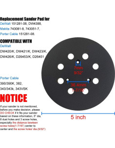 Pad de Lijadora 5" DeWalt DW421 DW423 D26451 D26453 2