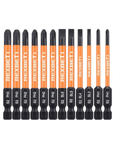 Juego de 12 Puntas Destornillador REXBETI S2 Hexagonal 7.62 cm