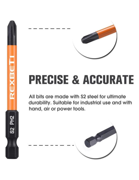 Juego de 12 Puntas Destornillador REXBETI S2 Hexagonal 7.62 cm