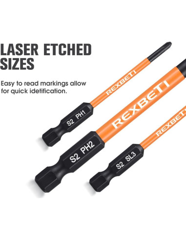 Juego de 12 Puntas Destornillador REXBETI S2 Hexagonal 7.62 cm