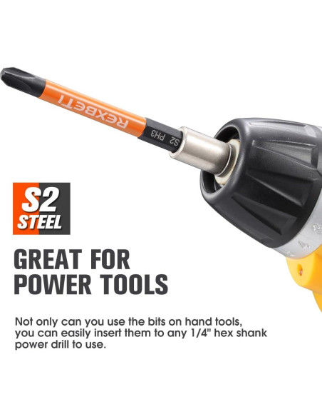 Juego de 12 Puntas Destornillador REXBETI S2 Hexagonal 7.62 cm