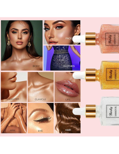 Aceite Brillante Corporal MEICOLY 104.87ml Amarillo Dorado