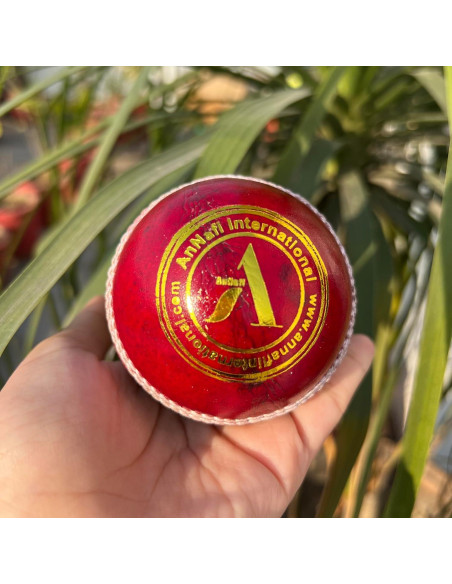Pelota de Cricket AnNafi de Cuero Rojo Cosida a Mano - Senior