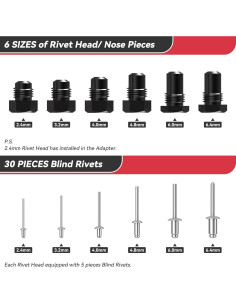 Adaptador de Remaches Inalámbrico Beaspire con 6 Cabezas y 30 Remaches 2