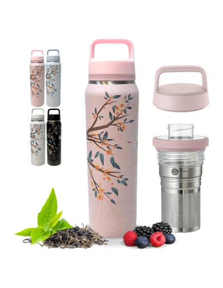 Botella Infusora de Té Rosa Farasi 710 ml Acero Inoxidable