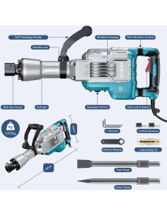 Martillo Demoledor ENEACRO 1700W SDS-Hex 65 Joules con Accesorios 2