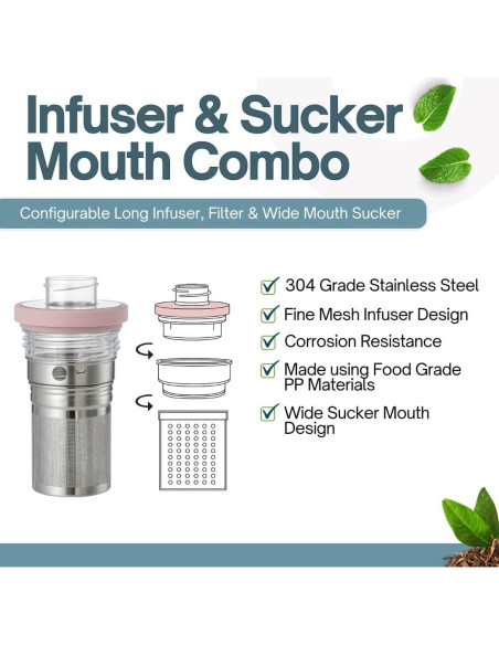 Botella Infusora de Té Rosa Farasi 710 ml Acero Inoxidable