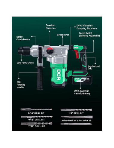 Taladro de Martillo Rotativo DCA 20V 900W 4.5J Sin Cable