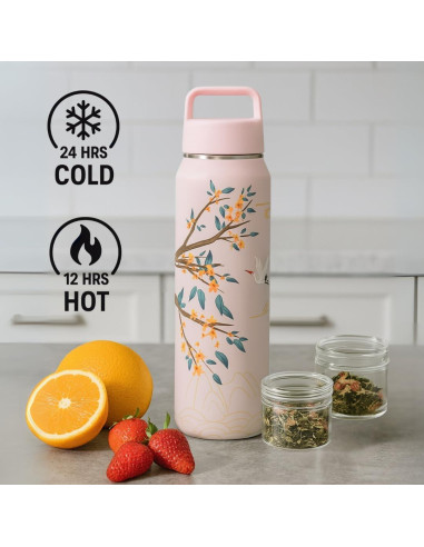 Botella Infusora de Té Rosa Farasi 710 ml Acero Inoxidable